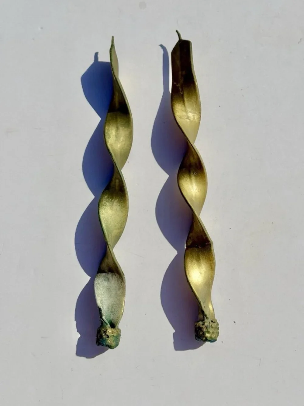 Hurd Beeswax Taper Candles St Helena CA Twisted Gold Green